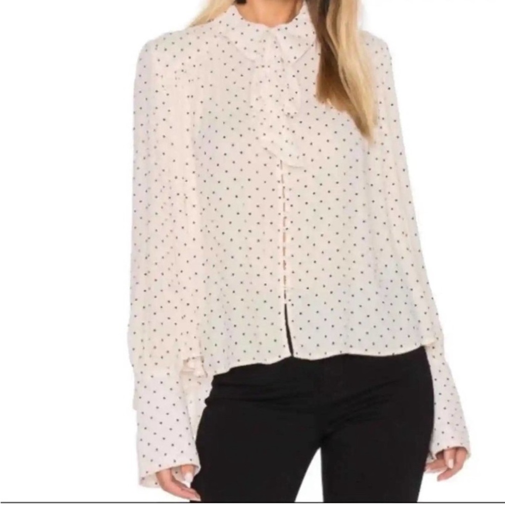 Free People Kennedy Polka Dot Oversized Flowy Button Down Top Size Small